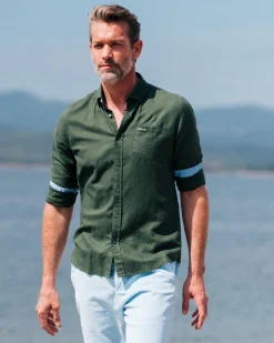 Leinen dunkelgrünes Hemd mit langen Ärmeln