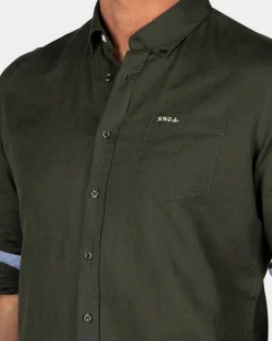 Leinen dunkelgrünes Hemd mit langen Ärmeln