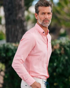 Leinen pastellrosanes Hemd mit langen Ärmeln