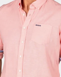Leinen pastellrosanes Hemd mit langen Ärmeln