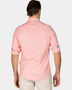 Leinen pastellrosanes Hemd mit langen Ärmeln