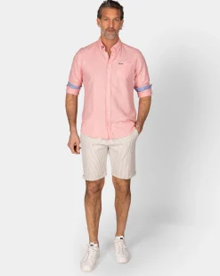 Leinen pastellrosanes Hemd mit langen Ärmeln