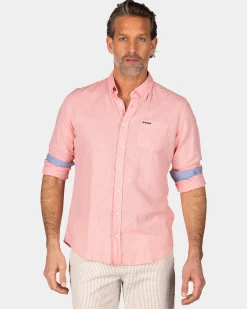 Leinen pastellrosanes Hemd mit langen Ärmeln