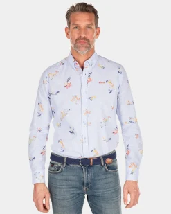 Leinenhemd mit Blumendruck - Rhythm Blue