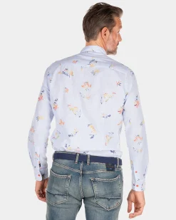 Leinenhemd mit Blumendruck - Rhythm Blue