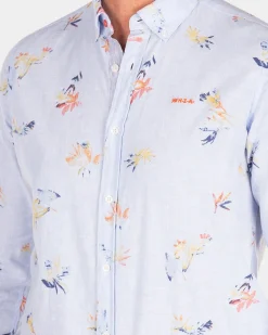 Leinenhemd mit Blumendruck - Rhythm Blue