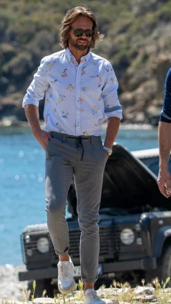 Leinenhemd mit Blumendruck - Rhythm Blue