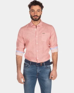 Leinenhemd mit Punkten - Orange Red