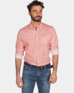 Leinenhemd mit Punkten - Orange Red