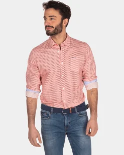 Leinenhemd mit Punkten - Orange Red