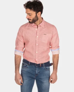 Leinenhemd mit Punkten - Orange Red