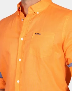 Leinenhemd mit Stretch - Fresh Orange