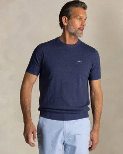 Marineblaue baumwollpullover mit rundhalsausschnitt