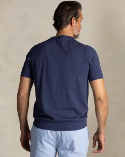 Marineblaue baumwollpullover mit rundhalsausschnitt