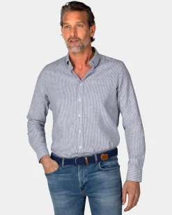 Marineblaues gestreiftes Leinenhemd