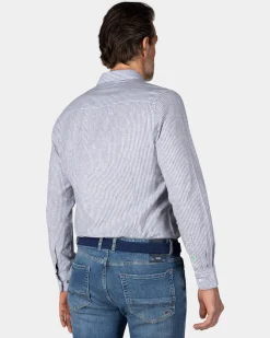 Marineblaues gestreiftes Leinenhemd