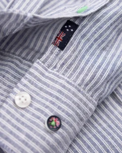 Marineblaues gestreiftes Leinenhemd