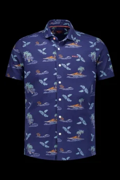 Marineblaues Hemd mit Sommerdruck - Ocean Navy