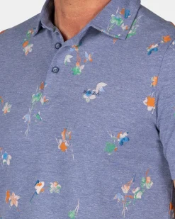 Marineblaues Poloshirt mit Blattmuster