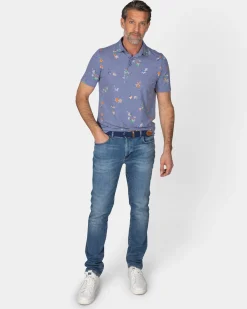 Marineblaues Poloshirt mit Blattmuster