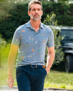 Marineblaues Poloshirt mit Blattmuster