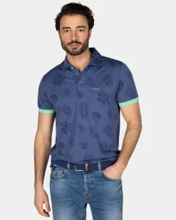 Marineblaues Poloshirt mit Blattmuster
