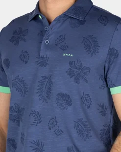 Marineblaues Poloshirt mit Blattmuster
