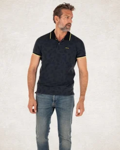 Marineblaues Poloshirt mit Blattdruck