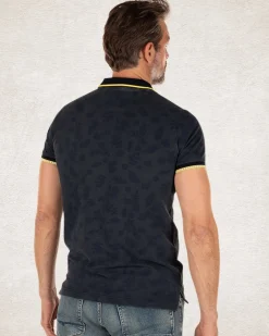 Marineblaues Poloshirt mit Blattdruck