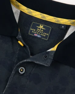 Marineblaues Poloshirt mit Blattdruck