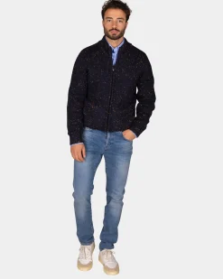 Mélierte dunkelblaue Wolljacke - Winter Navy