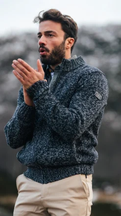 Mélierte marineblaue Wolljacke - Winter Navy