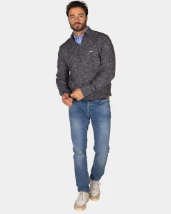 Mélierter dunkelblauer Pullover - Winter Navy