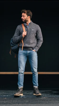 Mélierter dunkelbrauner Wollpullover - Dark Mocca