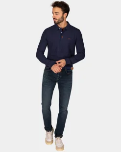 Navy Baumwoll Poloshirt mit langen Ärmeln - Autumn Navy