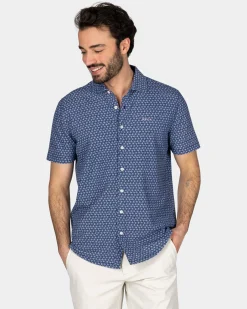 Navy Hemd mit kleinen rosa Prints