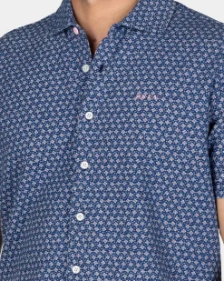 Navy Hemd mit kleinen rosa Prints