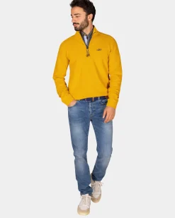Ockergelber Baumwollsweater mit halbem Reißverschluss - Warm Ocre