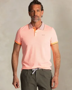 Orangenes Poloshirt mit gestreiftem Kragen