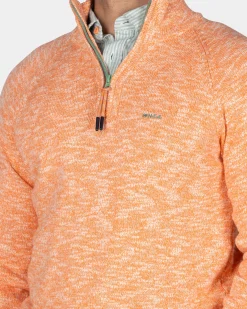 Oranger Baumwollpullover mit halbem Reißverschluss