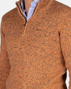 Oranger Strickpullover mit halbem Reißverschluss - Almond Orange