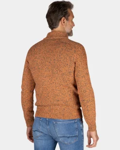 Oranger Strickpullover mit halbem Reißverschluss - Almond Orange