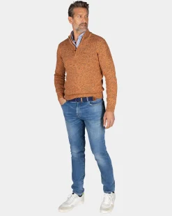Oranger Strickpullover mit halbem Reißverschluss - Almond Orange