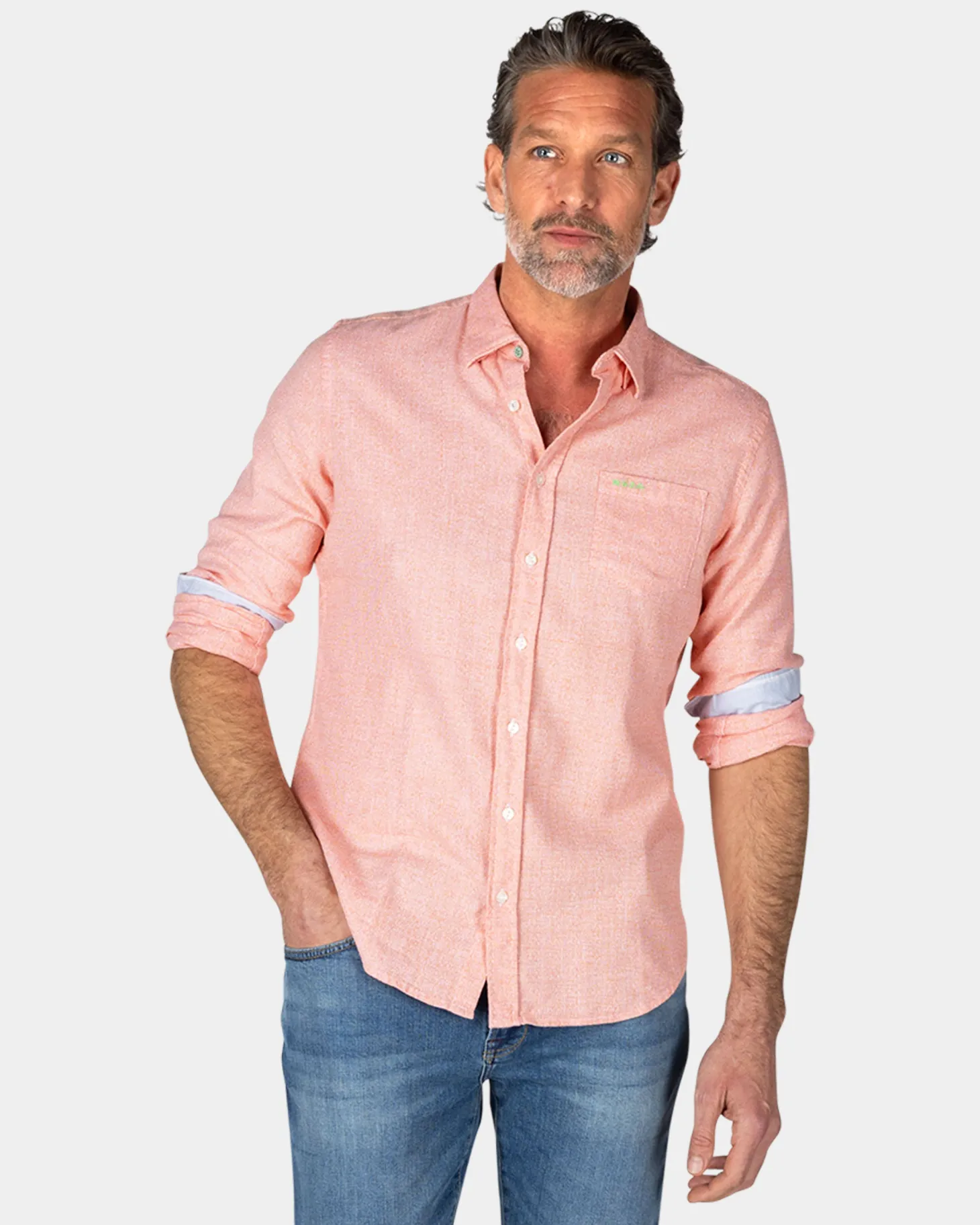 Oranges Leinenhemd mit Stretch