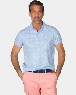 Pastellblaue Polo mit Blattprint