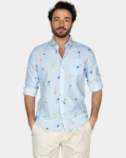 Pastellblaues Hemd mit bunten Blumen