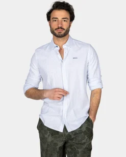 Pastellblaues Leinenhemd mit Elasthan