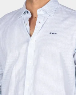 Pastellblaues Leinenhemd mit Elasthan