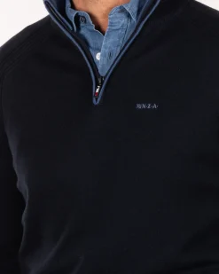 Pullover aus Baumwollkaschmir mit halbem Reißverschluss - Charcoal Navy