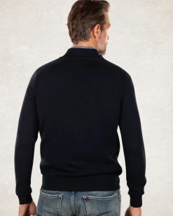 Pullover aus Baumwollkaschmir mit halbem Reißverschluss - Charcoal Navy